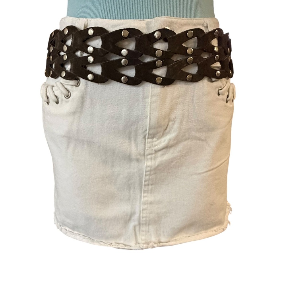 Woven Suede Studded Fringe Tie Waist Belt Brown OS Boho Western Festival Cincher